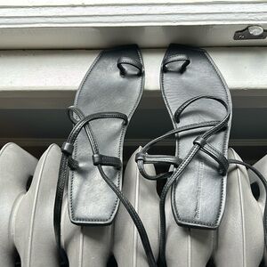 Reformation x Parma Martin black leather ankle wrap sandals, size 9